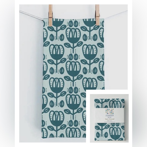 Scandia Blue Geo Flora Tea Towel - Picture 1 of 2